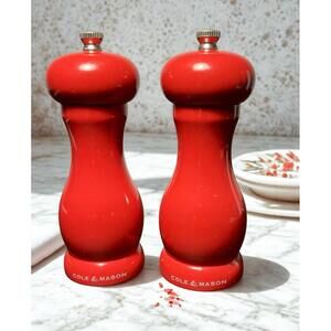Cole & Mason 2020s Oxford Red Gloss Wood Salt And Pepper Mill Set, 6.25”